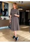 Kadın Kısa Kollu Bisiklet Yakalı Yandan Toka Detaylı Kısa Modal Elbise