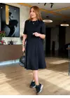 Kadın Kısa Kollu Bisiklet Yakalı Yandan Toka Detaylı Kısa Modal Elbise