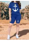 Kadın Kısa Kollu çapa Baskılı Viskon Ikili Takım