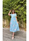 Kadın Kısa Kollu çiçek Baskı Midi Boy Süprem Elbise