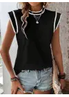 Kadın Kısa Kollu Daire Yakalı Viskon Bluz