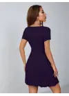 Kadın Kısa Kollu Derin Büzgülü V Yakalı Viskon Elbise