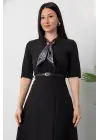 Kadın Kısa Kollu Fular Ve Kemer Detay önden Yırtmaçlı Maxi Boy Elbise