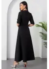 Kadın Kısa Kollu Fular Ve Kemer Detay önden Yırtmaçlı Maxi Boy Elbise
