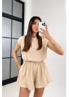 Kadın Kısa Kollu Hafif Sırt Dekolteli Modal şort Tulum
