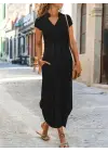 Kadın Kısa Kollu Hakim V Yaka Viskon Elbise