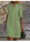 Kadın Kısa Kollu Hakim Yaka önden Düğmeli Kısa Müslim Elbise