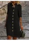 Kadın Kısa Kollu Hakim Yaka önden Düğmeli Kısa Müslim Elbise