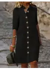 Kadın Kısa Kollu Hakim Yaka önden Düğmeli Kısa Müslim Elbise