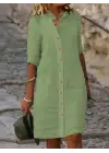 Kadın Kısa Kollu Hakim Yaka önden Düğmeli Kısa Müslim Elbise