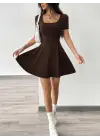 Kadın Kısa Kollu Kare Yaka Short Detaylı Cepli Dalgıç Elbise
