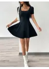 Kadın Kısa Kollu Kare Yaka Short Detaylı Cepli Dalgıç Elbise
