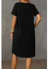 Kadın Kısa Kollu Kayık Yaka Bürümcük Elbise