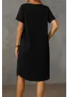 Kadın Kısa Kollu Kayık Yaka Bürümcük Elbise