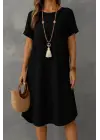 Kadın Kısa Kollu Kayık Yaka Bürümcük Elbise