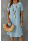 Kadın Kısa Kollu Kayık Yaka Bürümcük Elbise