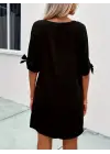Kadın Kısa Kollu Kolu Bağlamalı Yakası Açık Janjan Elbise