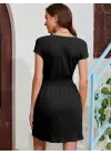 Kadın Kısa Kollu Kruvaze Yaka Beli Gipeli Bürümcük Elbise