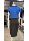 Kadın Kısa Kollu Kruvaze Yaka Krep Elbise (Kemersiz)