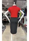 Kadın Kısa Kollu Kruvaze Yaka Krep Elbise (Kemersiz)