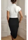 Kadın Kısa Kollu Kruvaze Yaka Krep Elbise (Kemersiz)