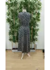 Omarı Çiçek Desenli Belden Lastikli Uzun Elbise