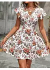 Omarı Şık Çiçek Desenli Kısa Kollu Elbise