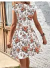 Kadın Kısa Kollu Kruvaze Yakalı çiçekli Desenli Süprem Elbise