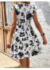 Kadın Kısa Kollu Kruvaze Yakalı çiçekli Desenli Süprem Elbise