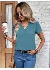 Omarı Şık Kadın Kısa Kollu V Yakalı Bluz
