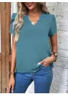 Omarı Şık Kadın Kısa Kollu V Yakalı Bluz