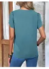 Kadın Kısa Kollu Lazer V Yakalı Ithal Krep Bluz