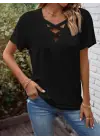 Kadın Kısa Kollu önden çapraz Detay V Yakalı Viskon Bluz