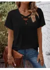 Kadın Kısa Kollu önden çapraz Detay V Yakalı Viskon Bluz