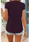 Kadın Kısa Kollu önden Fermuarlı Kol Ucu ışıltılı Viskon Bluz