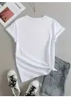 Kadın Kısa Kollu Palmiye Baskılı Viskon T-shirt