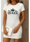 Omarı Şık Kısa Kollu Queen Baskılı Mini Elbise