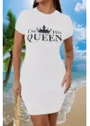 Omarı Elegant Queen Print Kısa Kollu Mini Elbise
