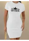 Omarı Elegant Queen Print Kısa Kollu Mini Elbise