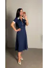 Kadın Kısa Kollu Ribana Ve Fermuar Detay Midi Boy Elbise