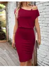 Omarı Şık Tek Omuz Askılı Kısa Kollu Elbise