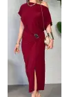Kadın Kısa Kollu Tek Omuzdan Açık Beli Lastikli Sandy Maxi Elbise