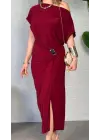 Kadın Kısa Kollu Tek Omuzdan Açık Beli Lastikli Sandy Maxi Elbise