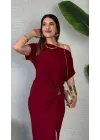 Kadın Kısa Kollu Tek Omuzdan Açık Beli Lastikli Sandy Maxi Elbise