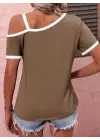 Kadın Kısa Kollu Tek Omuzu Açık Askı Toka Detaylı Viskon Bluz