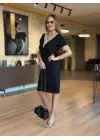Kadın Kısa Kollu V Dantel Yaka Viskon Iki Iplik Elbise