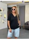 Kadın Kısa Kollu V Yaka Bluz