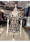 Omarı Hafif Kumaşlı Leopar Desen Bluz