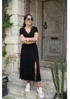 Kadın Kısa Kollu V Yaka Maxi Boy Elbise 124 Cm