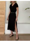 Kadın Kısa Kollu V Yaka Maxi Boy Elbise 124 Cm